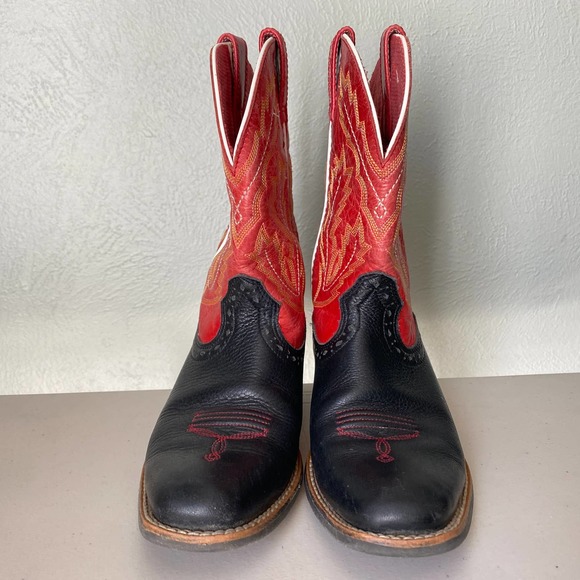 Ariat Kids' Adriano Moraes Bull Rider Western Boot Red & Black Square Toe Kid 4 - Picture 4 of 13